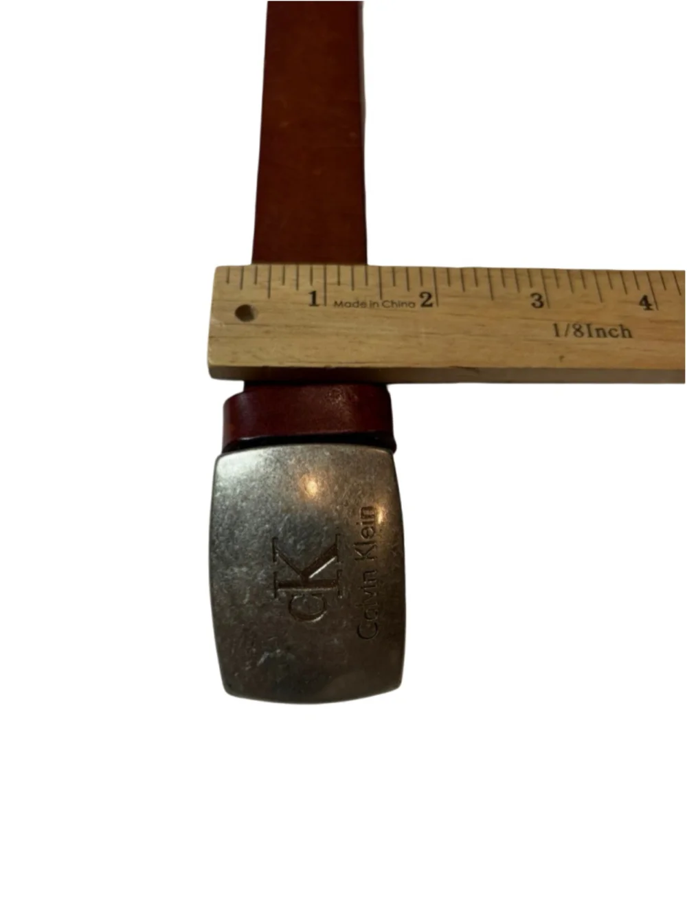 Calvin Klein CK Men’s Brown Genuine Leather Logo Plaque Belt Size Large